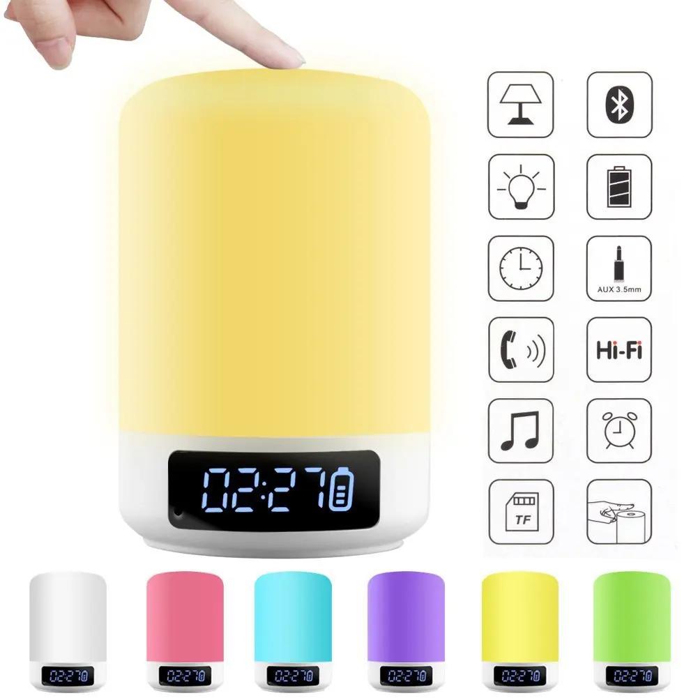 

Creative New Wireless Bluetooth Speaker Touch Pat Colorful Light Card Instert Mini Stereo Table Lamp Clock Alarm Clock