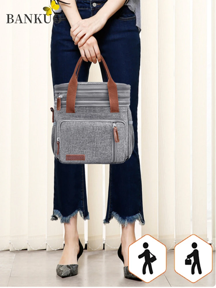 

BANKUO Womens Lunch Bag High Quality Large Capacity Picnic Bag Waterproof Multilayer Keep Fresh Handbag Outdoor Camping Bag C388