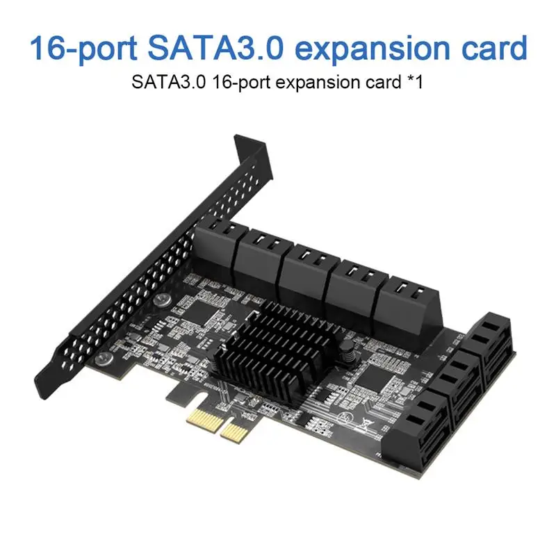 

SATA PCIE 1X Adapter 16 Ports PCIE X1 X4 X8 X16 to SATA 3.0 6Gbps Interface Rate Riser Expansion Card for Desktop PC Computer