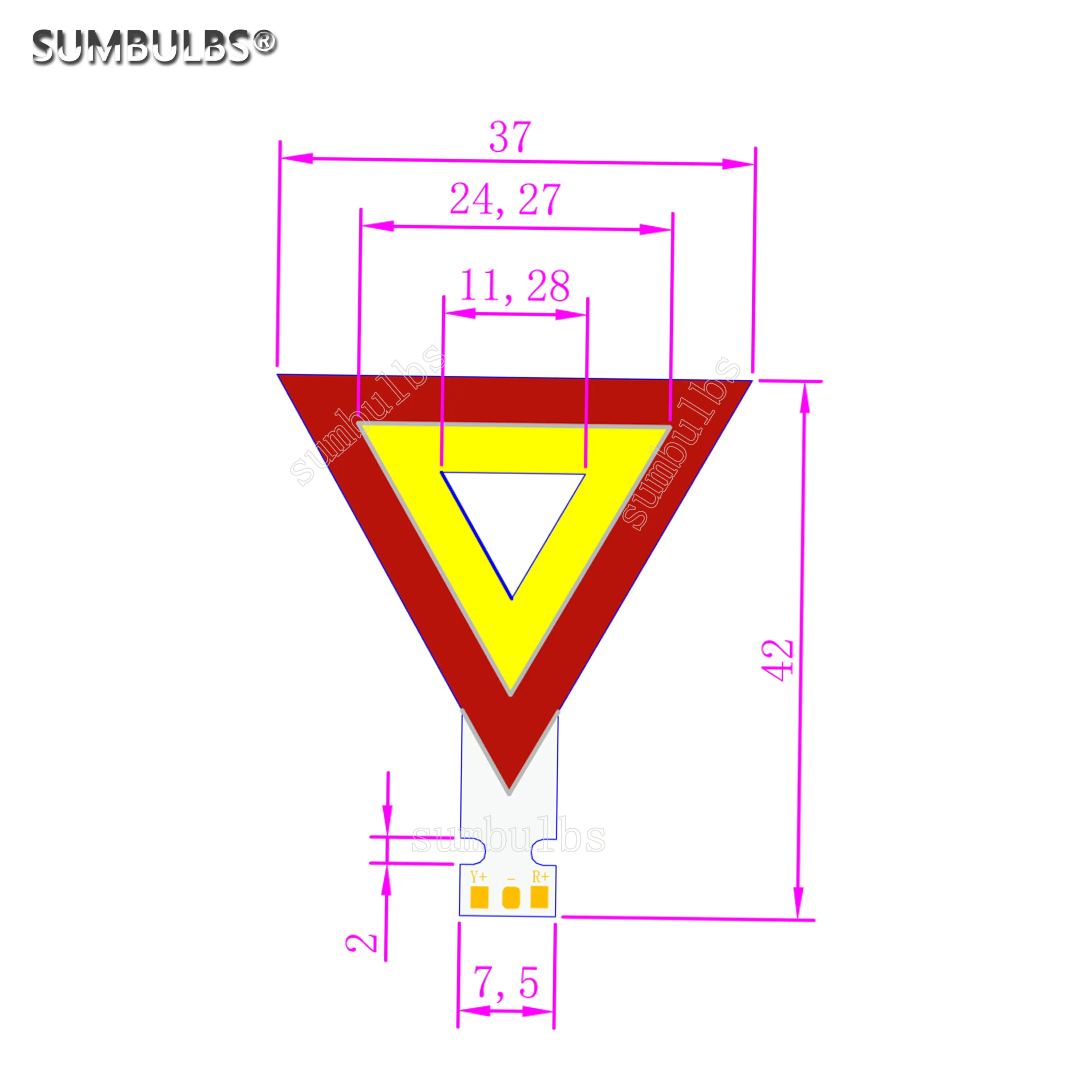 DC input Triangle shape double color LED COB chips for work bicycle diy light red & yellow source | Лампы и освещение