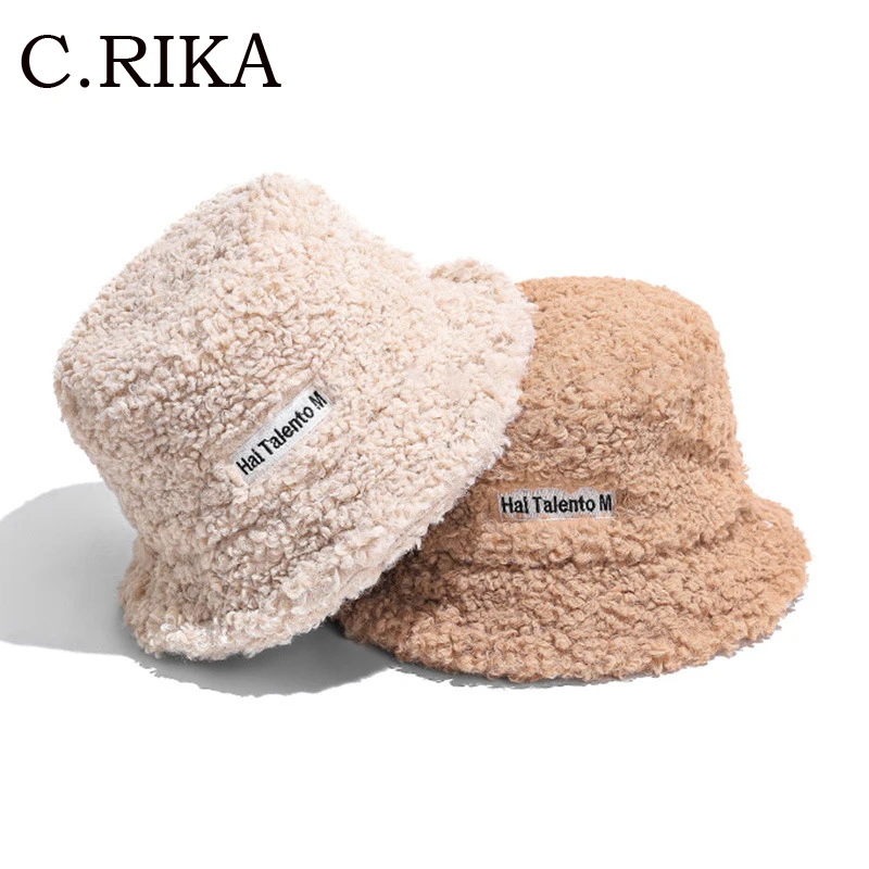 Осенне зимняя Панама из овечьей шерсти с искусственным мехом Женская Корейская