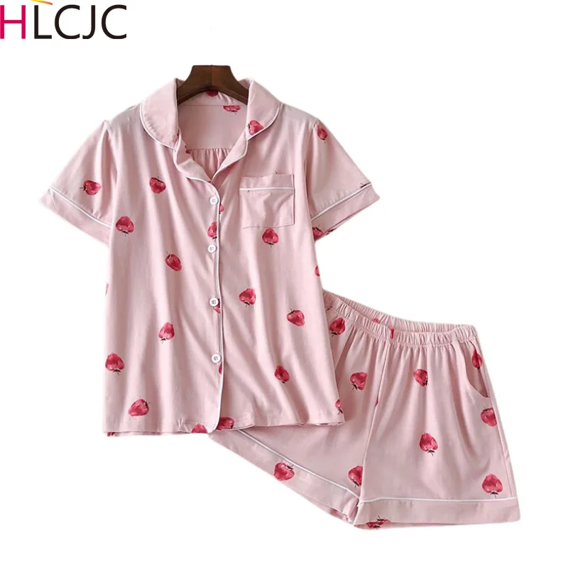 2020 Корейская версия милые Клубничные пижамные комплекты с коротким рукавом
