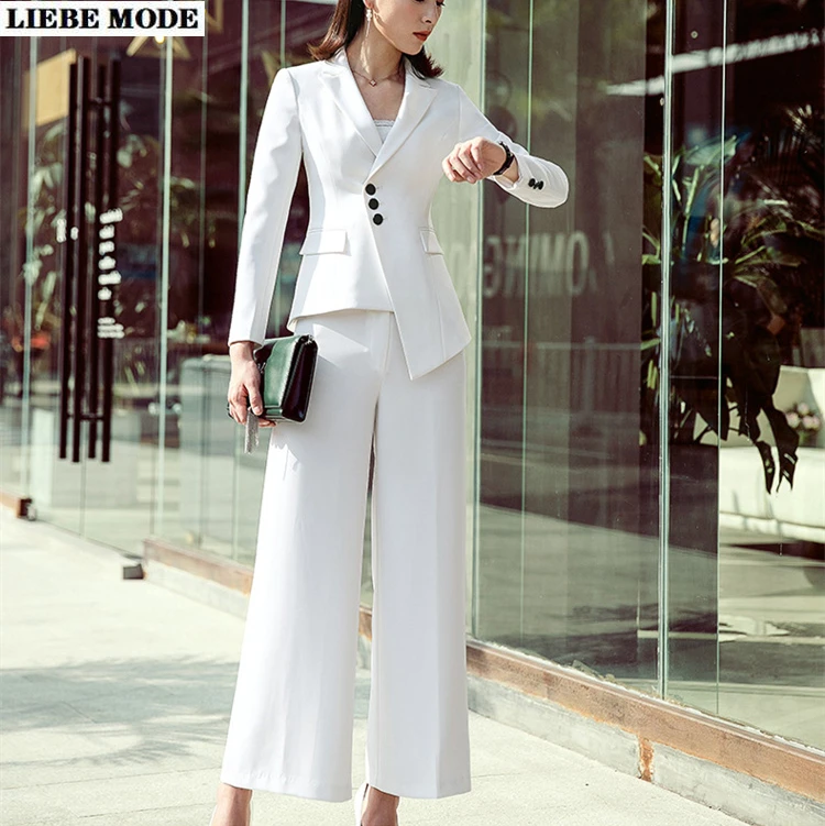 

Woman Two Pieces Business Suits Ladies Formal Office Work Oufits Black White Trouser Suit Women's irregular Blazer and Pant Set