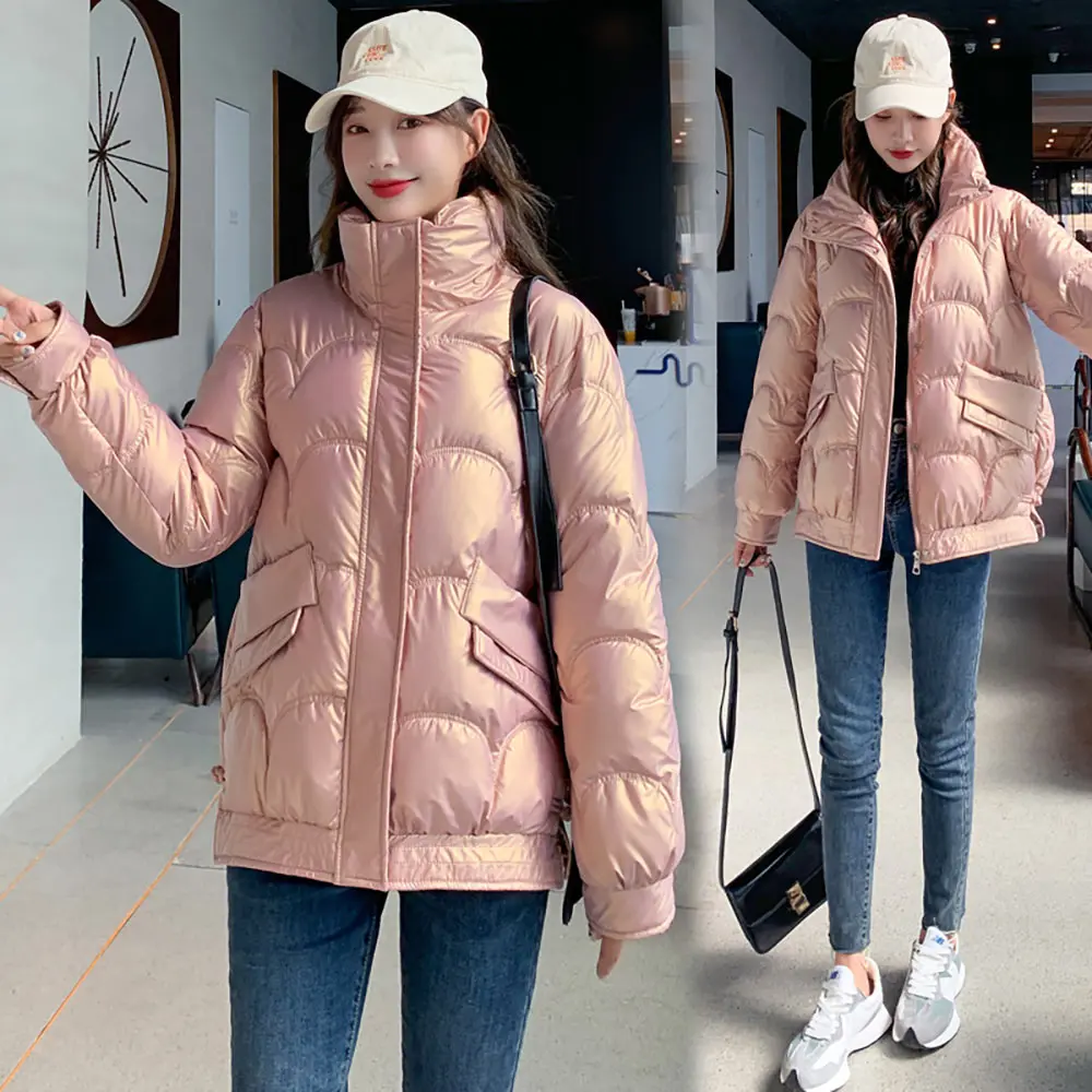 GRELLER Women Winter Jacket Short Warm Parkas Female Autumn New Thicken Winter Coat Women Glossy Cotton Padded Jacket Outwear