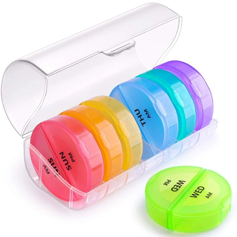 

Pill Box Weekly 7 Day Pill Box Organizer Portable Pillbox Mini Pill Case 14 Compartments Moisture-Proof Medicine Box