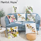 Плюшевая наволочка с принтом цветов и птиц, наволочка с мультяшным рисунком для дивана, декоративная наволочка для домашнего декора, квадратная декоративная наволочка