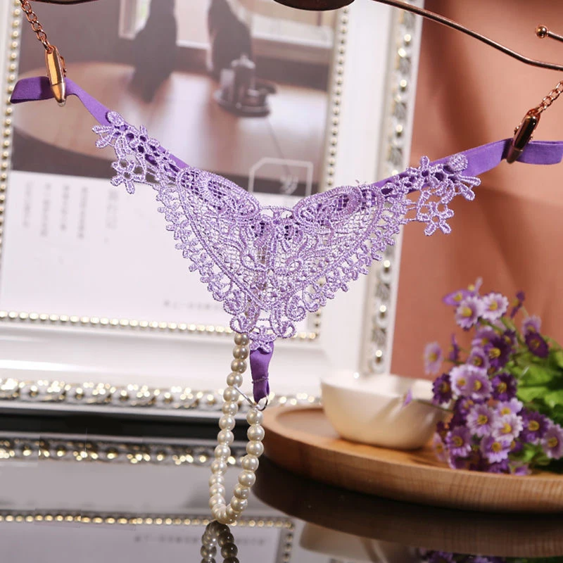 Сексуальное женское нижнее белье кружевное трусики массажные жемчужные G-stings