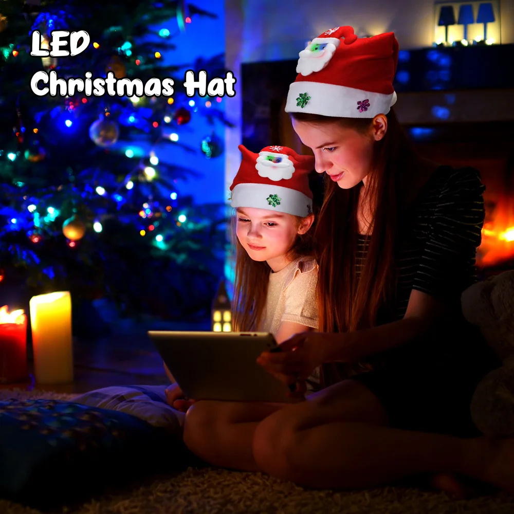 

Christmas Hats Led Light Up Cap Santa Claus Hat Snowman Elk Xmas Hat For Adult Kid New Year Festive Holiday Supplies
