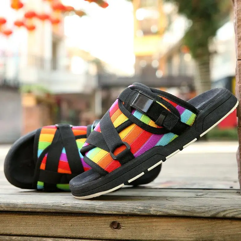 

Man Slippers Fashion Thick Bottom Beach Shoes Brand Couple Casual Sandals Summer Wear Anti-skid Outdoor Man Shoes