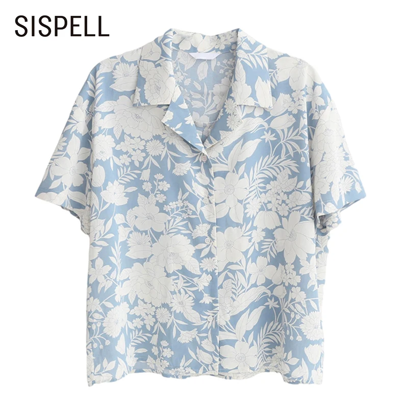 

SISPELL Print Hit Color Blouse Shirts For Female Lapel Collar Short Sleeve Loose Women's Casual Shirt Fashion Streetwear New