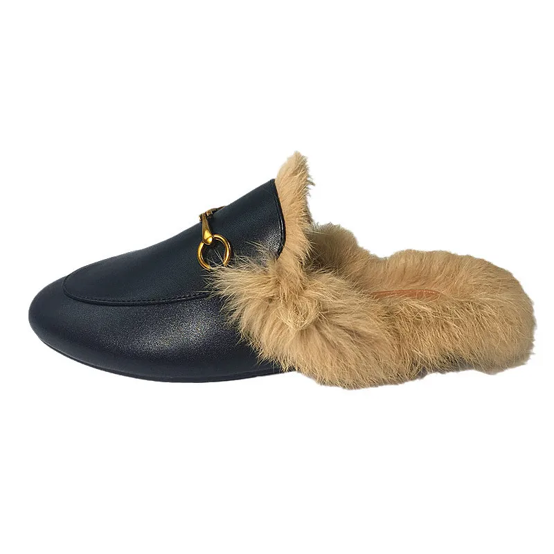 

Wool slippers ladies winter coat 2020 new Muller shoes lazy shoes flat rabbit closed toe slippers fashion Joker women's shoes