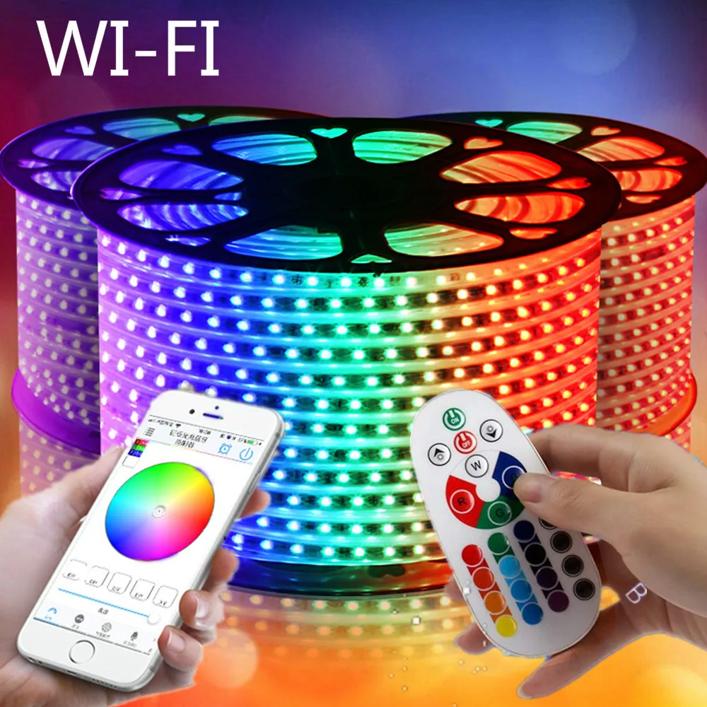 

Tuya WIFI 220V led strip colorful lights ceiling light strips RGB flexible rgbw lamps 5050 SMD Waterproof Outdoor garden lamp