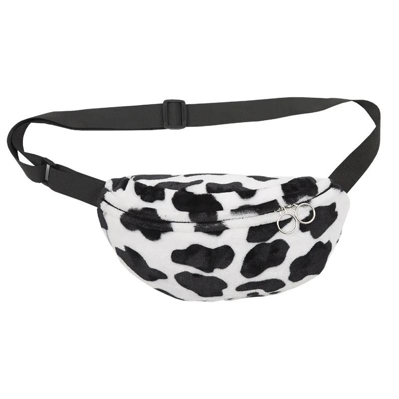 Оригинальная женская сумка через плечо с коровьим принтом плюшевая