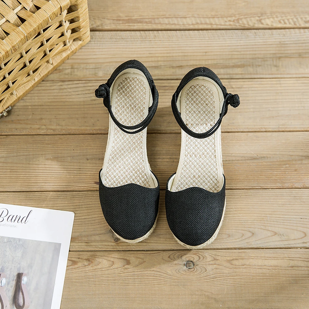 Veowalk Handmade Women Linen Wedge Sandals Bohemian Retro Ladies Summer Comfortable Casual Platforms 6cm Heeled Shoes | Обувь