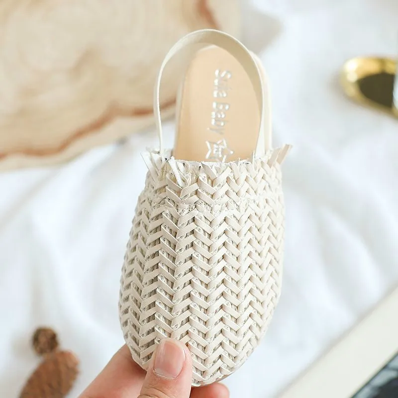 Сандалии пляжные плетеные для маленьких девочек шлепанцы с эластичным ремешком