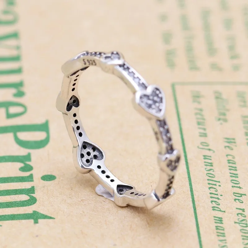 

New 925 Sterling Silver Pan Ring Creative Heart To Heart With Crystal Heart Pan Ring For Women Wedding Party Fashion Jewelry