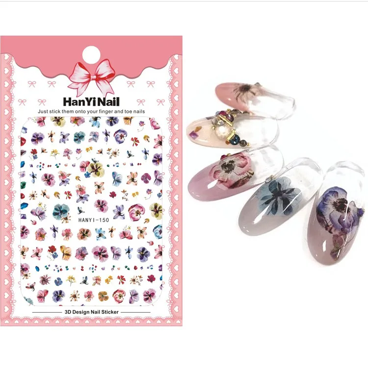 

HanYiNail 135-152 2021 New Spring Lucky Cat Fantacy Flowers Nails Art Sticker Harajuku Nail Wrap Sticker Tips Manicura stickers