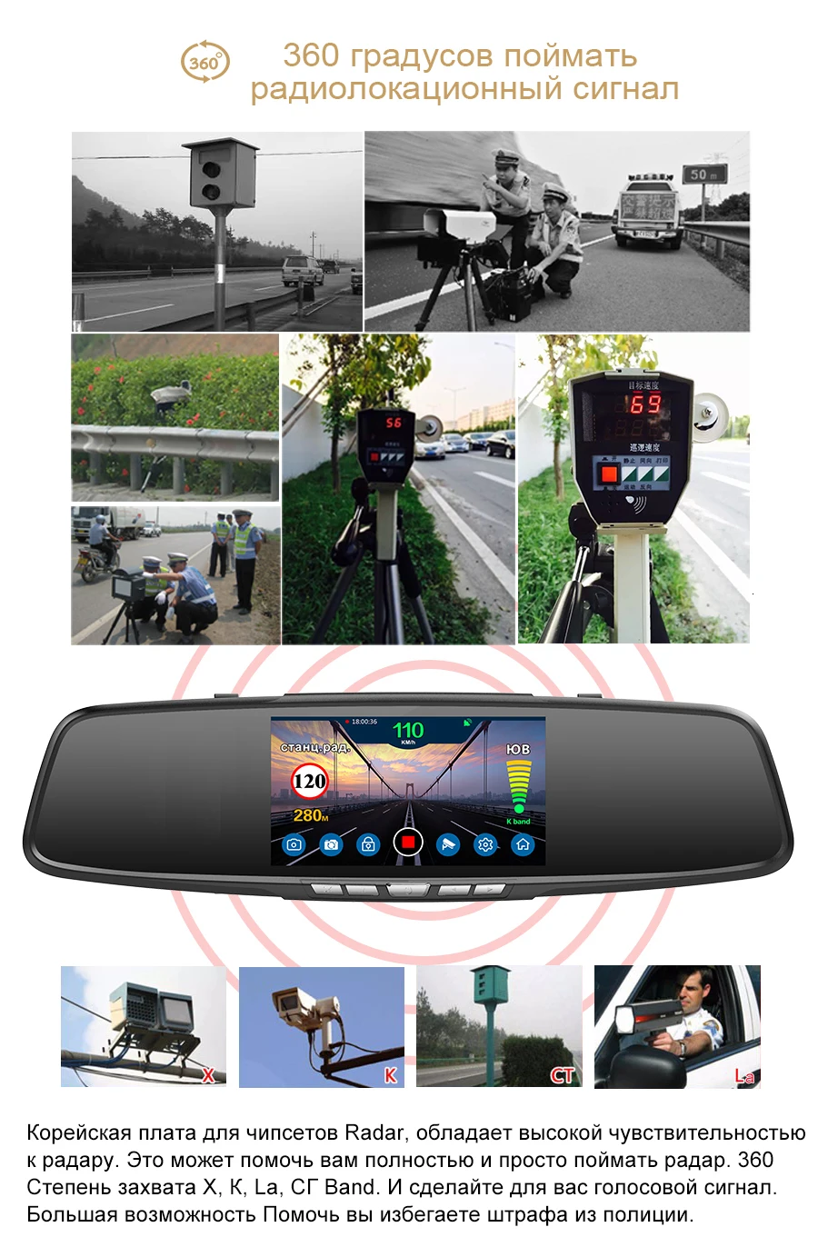 Kommander зеркало радар детектор Анти радар автомобильный детектор с gps 3 в 1 DVR Full HD 1080P рекордер камера заднего вида для России