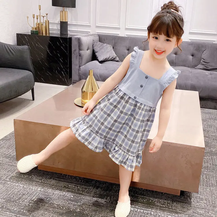 

Girls summer 2021 new plaid suspender skirt dress western style cotton children's skirt P4687