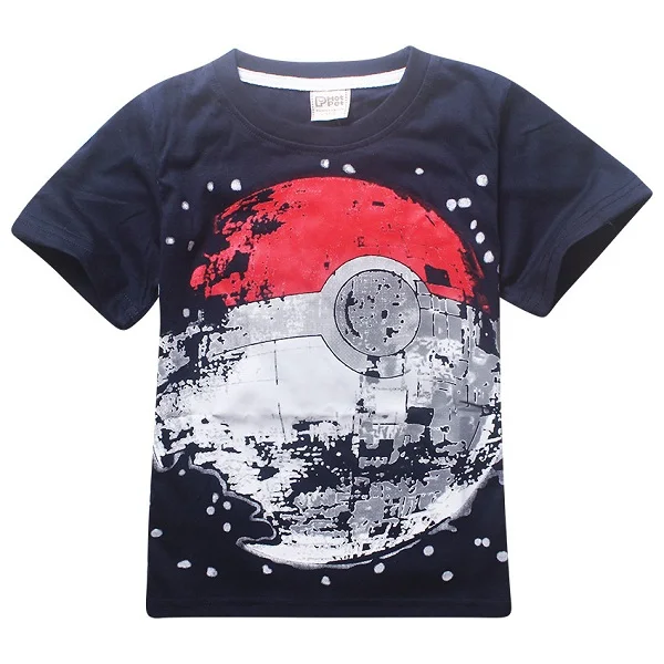 T0015-Black Футболка с покемонами для детей; хлопковый костюм для мальчиков; футболка с человеком-пауком; летний свитер с короткими рукавами для мальчиков; детская одежда; топы - Цвет: T0015-Black