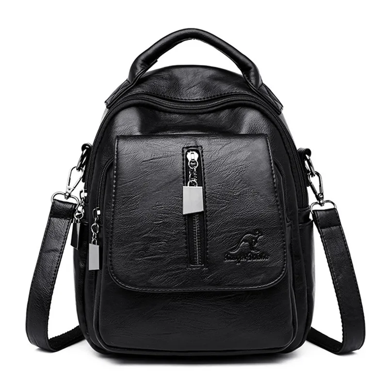 BLACK Sac A Dos многофункциональный женский кожаный рюкзак женская школьная сумка через плечо рюкзак для путешествий для девочек-подростков mochila feminina - Цвет: BLACK