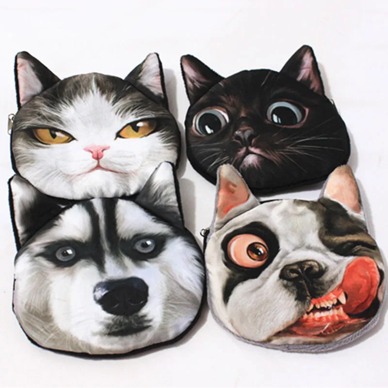 3D мультяшный кошелек сумка для женщин на молнии мини кошка кошельки монет собака