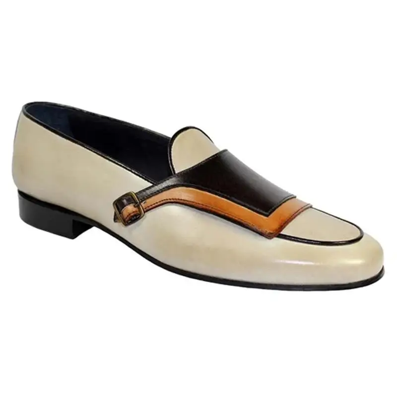 

Men's PU White and Black Stitching Buckle Decoration Low-heel Comfortable Fashionable Everyday Business Casual Loafers 8KH042