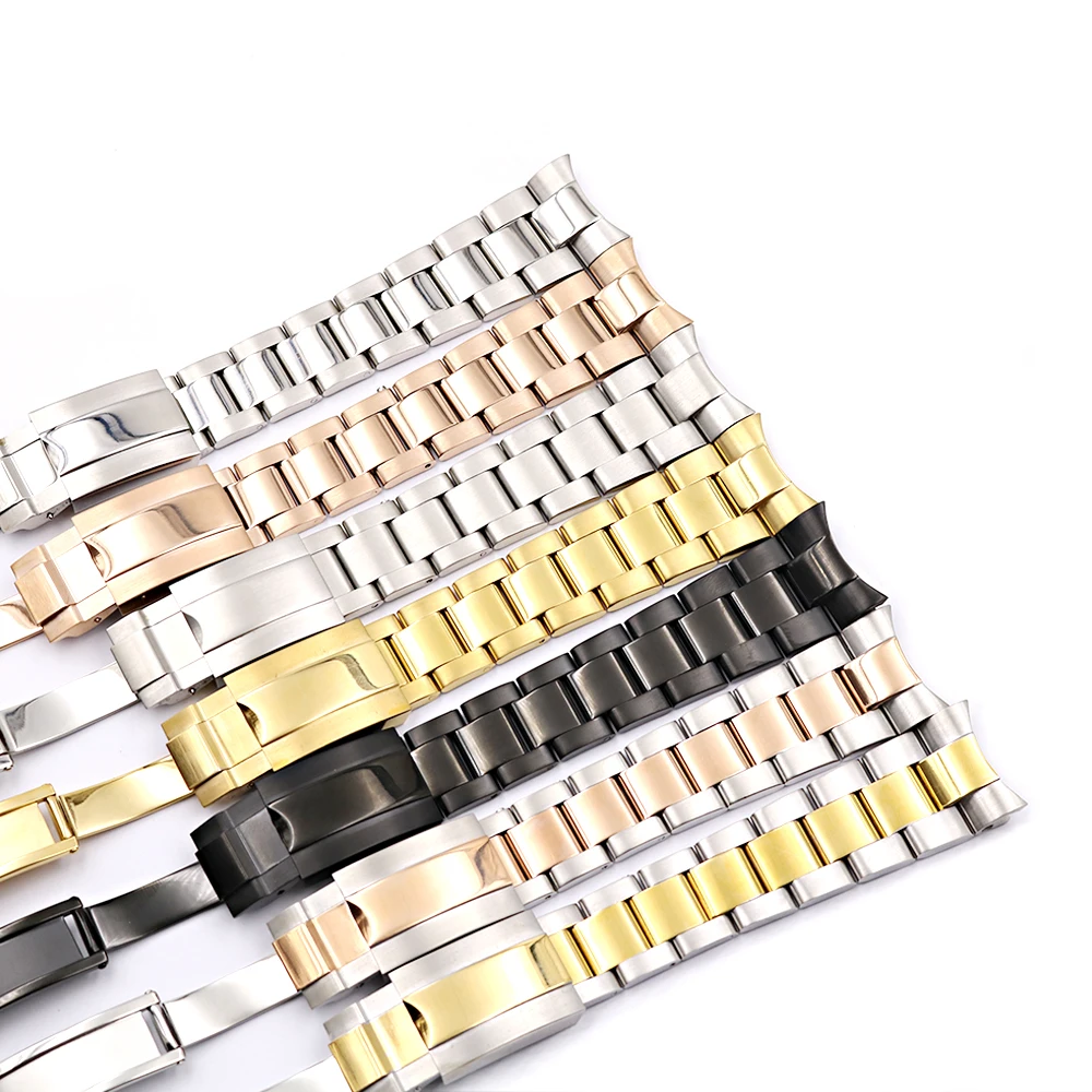 CARLYWET 20mm Middle Gold Solid Watch Band Curved End Screw Links Clasp Steel  Bracelet For Rolex OYSTER Subamriner Daytona GMT