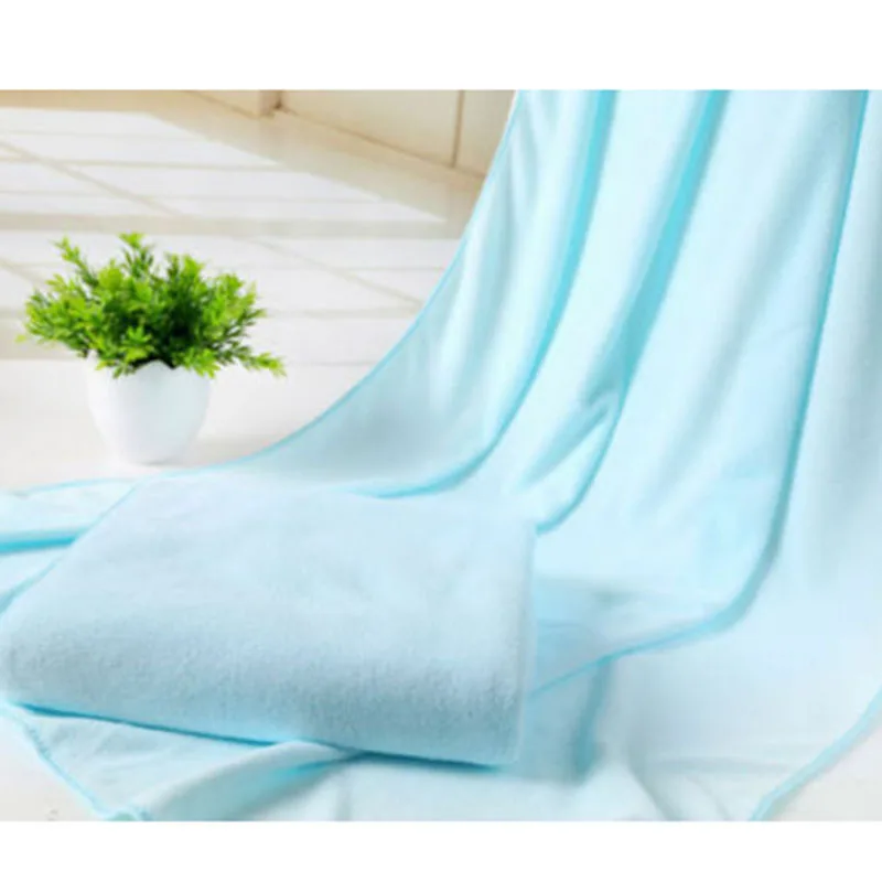 Light Blue Однотонное полотенце из натуральной микрофибры 70x140 см, впитывающее волокно, семейная мойка для ванной, Пляжное купальное полотенце s - Цвет: Light Blue