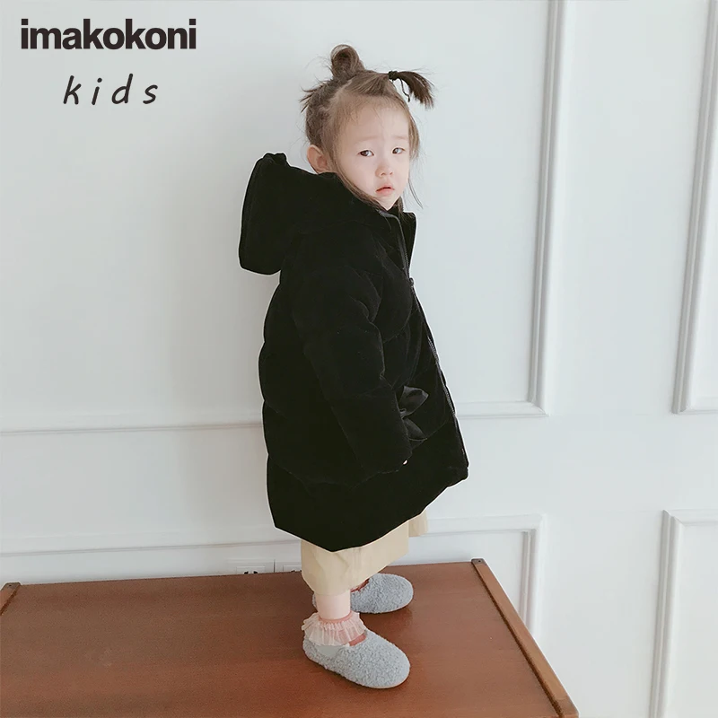 Оригинальная детская одежда Черный пуховик с капюшоном imakokoni милое плотное