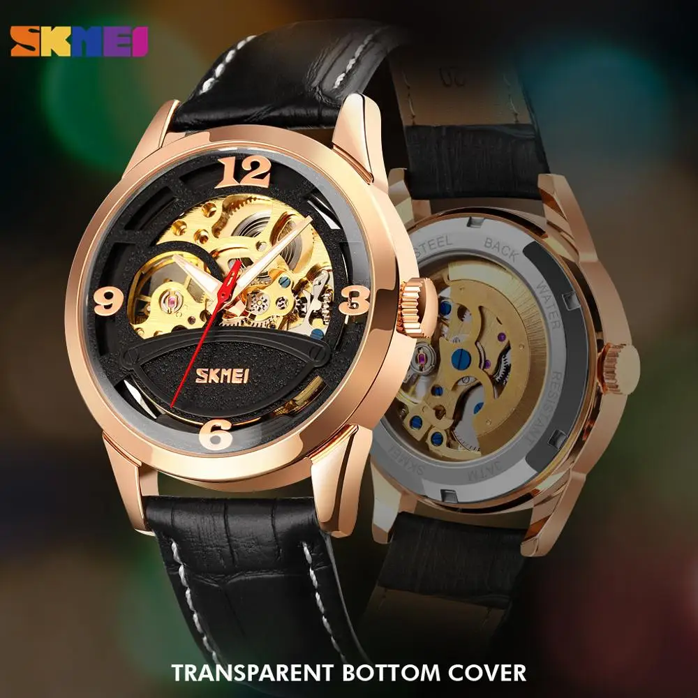 

SKMEI Casual Automatic Mechanical Men Sport Watches Hardness Glass PU Leather Bracelet Waterproof Male Wrist Watch 9226 Clock