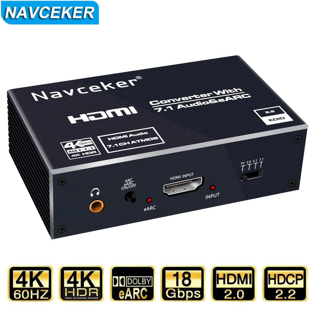 

2022 Best eARC HDMI 2.0 Audio Extractor 4K 120Hz RGB8:8:8 HDR HDMI Splitter Audio Converter 4K HDMI to Optical TOSLINK SPDIF 7.1