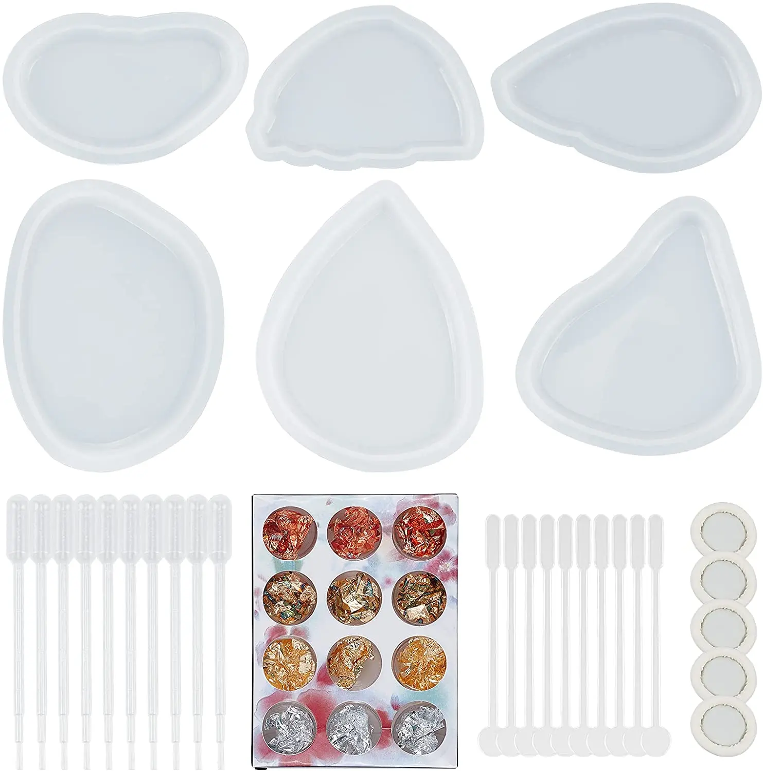 

Approximately 6 pcs of 6 styles of resin molds and flash powder jewelry casting molds DIY silicone resin molds made by jewelry