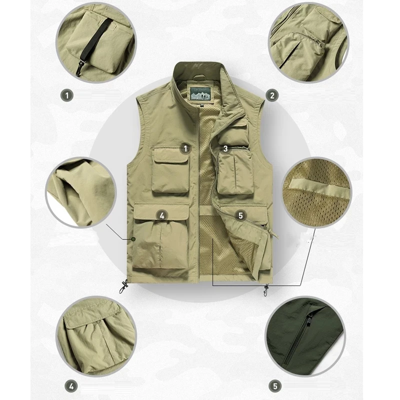 

Men's Vests Quick Dry Breathable Multi-pockets Mesh Vest Sleeveless Jackets Male Summer Outdoor Fishing Work Waistcoats M-4XL