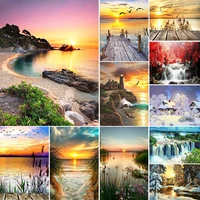 5d diy diamond painting sunset seaside diamond embroidery landscape mosaic picture cross stitch kit crystal home decoration gift