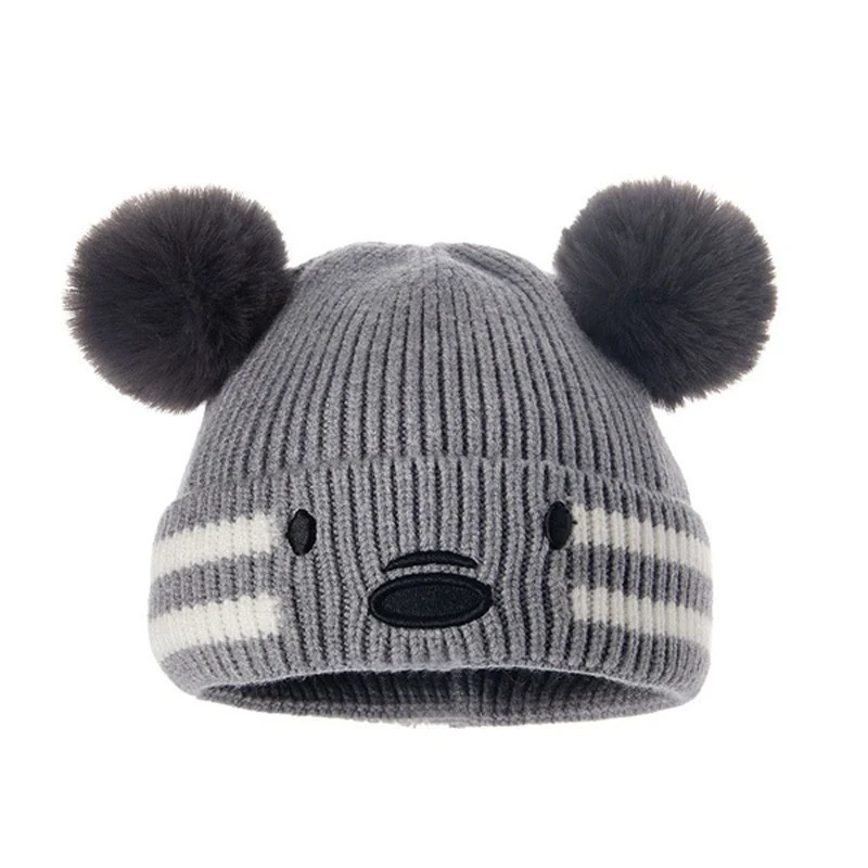 Baby Beanies Double Ball Wool Cartoon Pompom Hat Children Winter Knitted Hats Cute Cap for Girls Boys Thick Kids Beanies