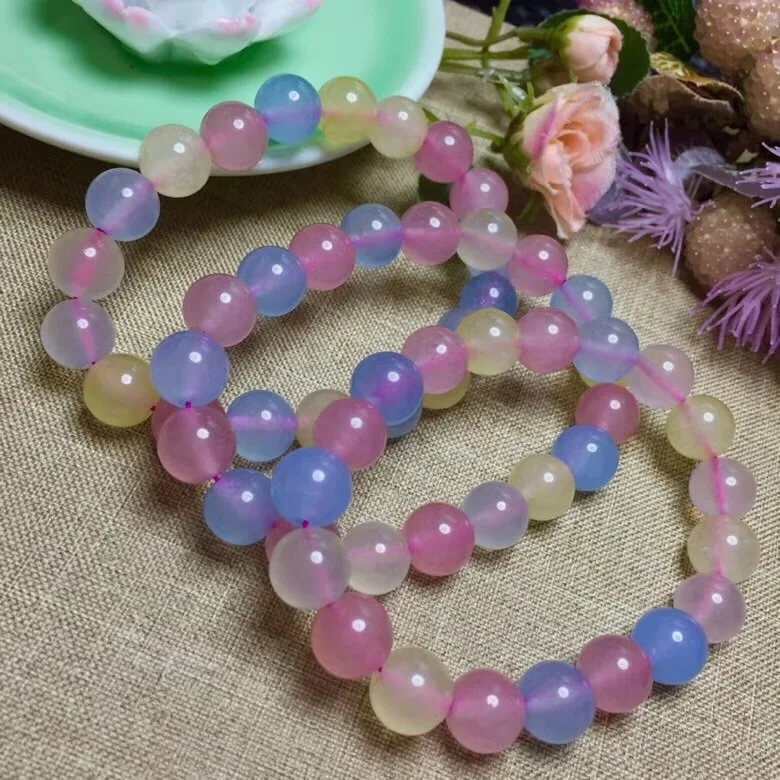 

Natural Crystal Candy Color Chalcedony Bracelet Women's Sweet Japanese and Korean Simple Color Agate Bracelet Single Circle