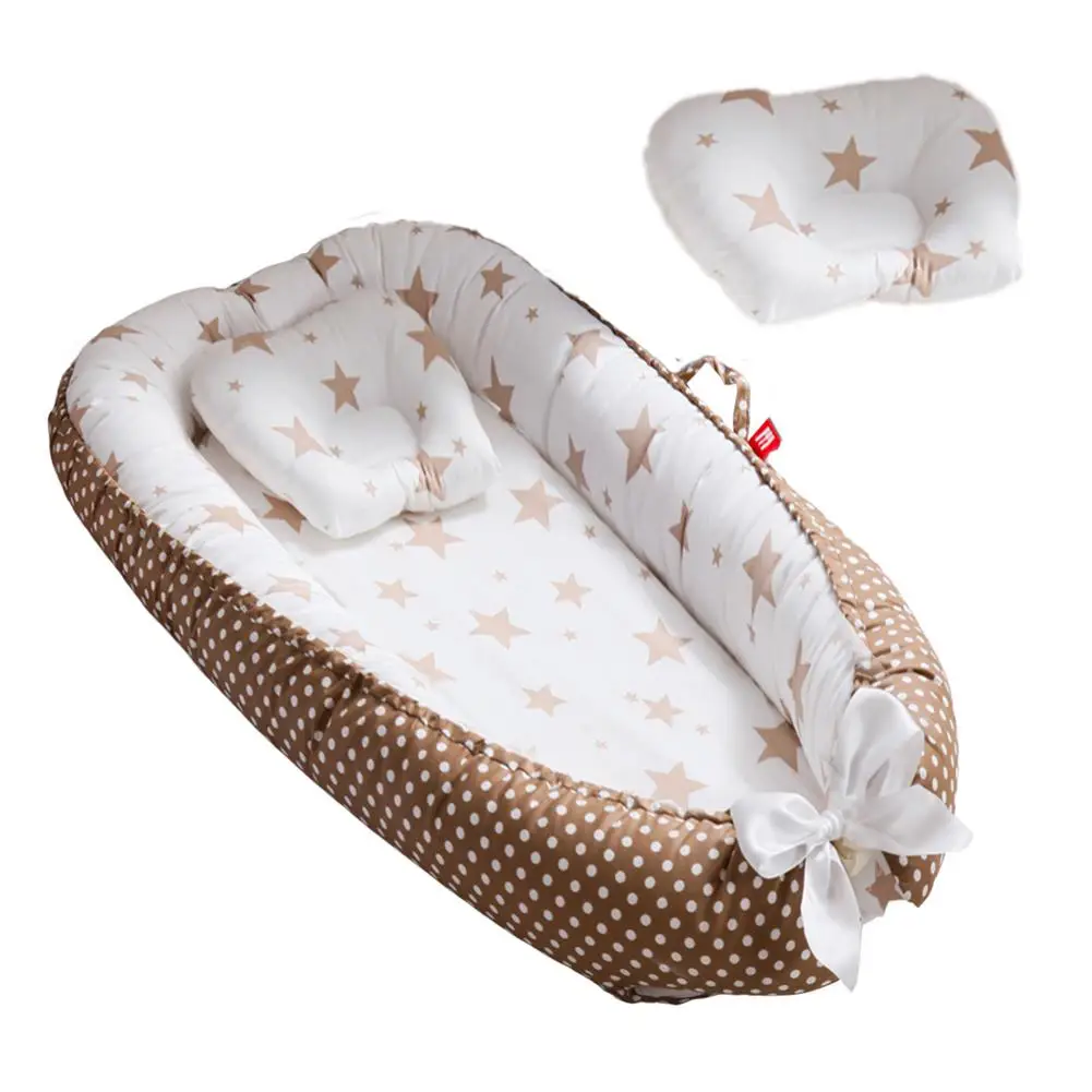 

Portable Baby Crib Baby Bed For Travel Newborn Baby Lounger Bassinet Cradle With Pillow Cotton Baby Nest For Sleeping 85x50cm