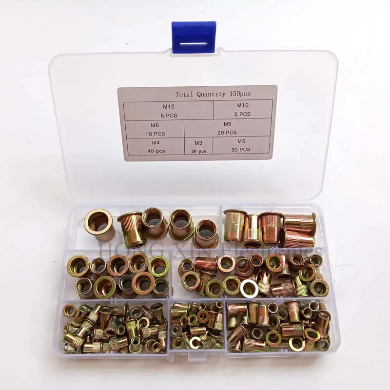 

150pcs M3/M4/M5/M6/M8/M10/M12 Carbon Steel Flat Head Threaded Blind Rivet Nut Insert Rivnut