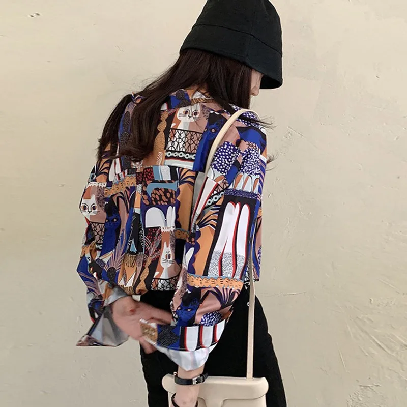 Женская свободная рубашка с длинным рукавом розовая в стиле Харадзюку милым