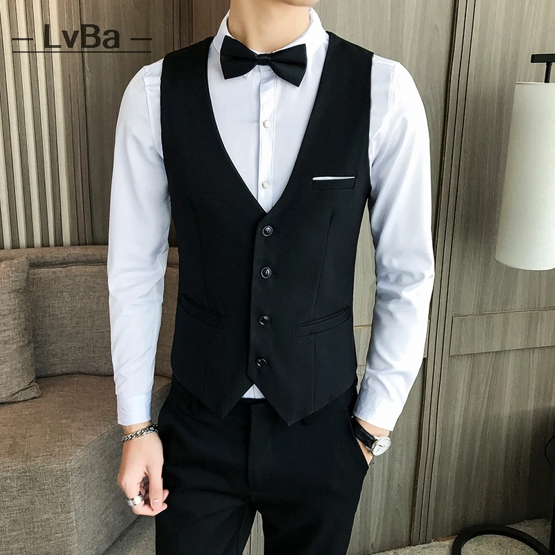 

men's suit vest blue classic solid man dress vest korean slim fit business casual waist coat for men work men vests