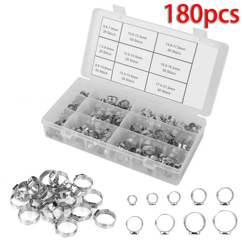 180 шт. хомут для шланга с одним зажимом ушей ассортимент серебристого цвета 5 8 21