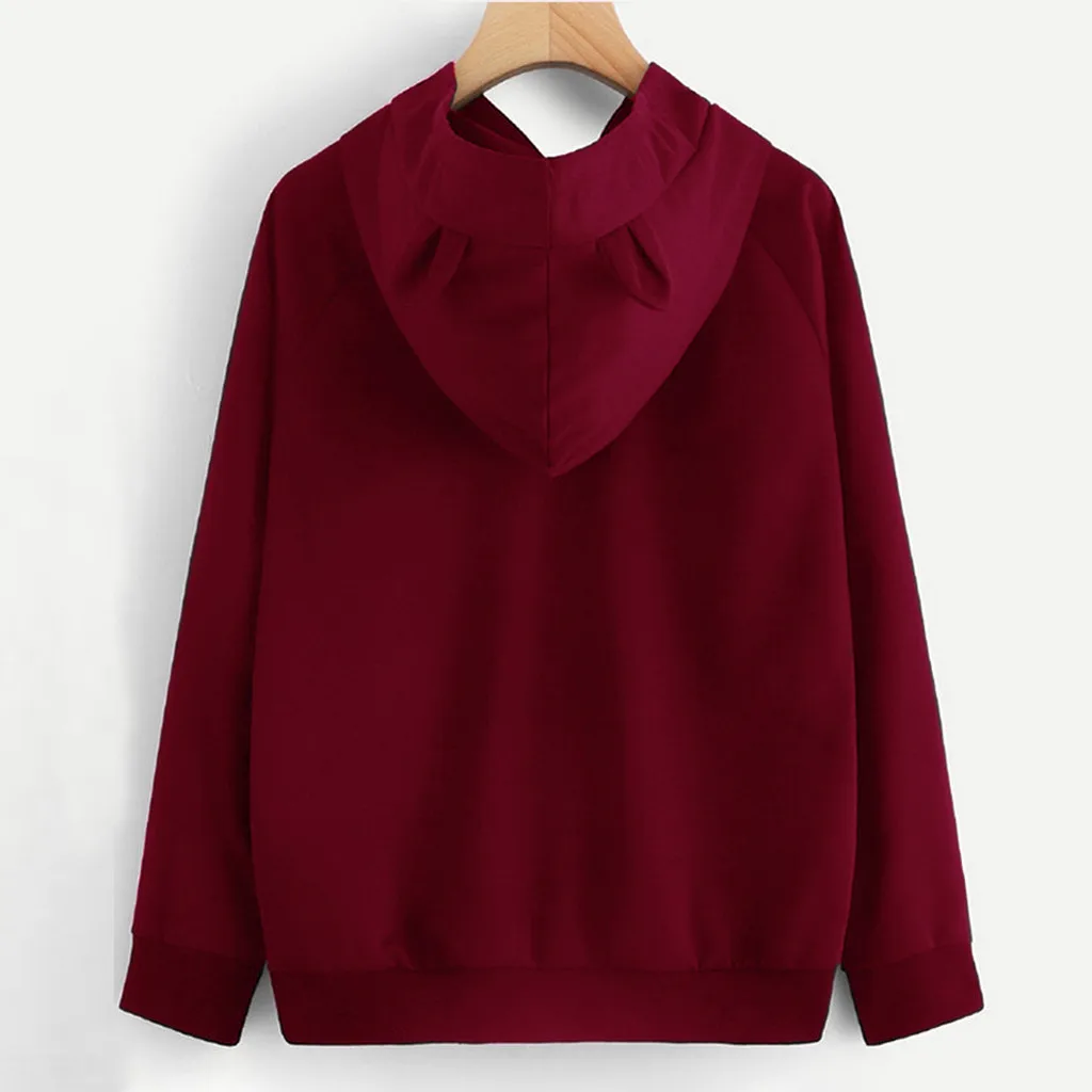 Женская толстовка Осенняя с принтом кошачьих ушек Повседневный пуловер