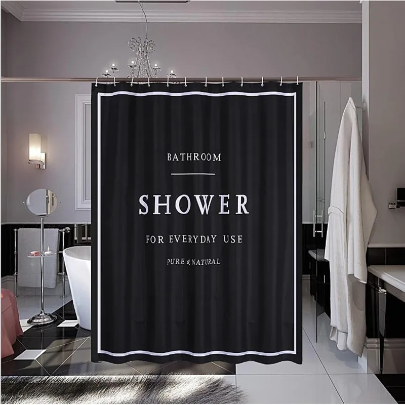 

Black Shower Curtains for Bathroom Waterproof Polyester Fabric Letter Print 1 Piece Grommet Jinya Home Decorations Hotel Quality