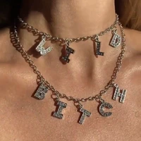 diy name by yourself english alphabet necklace for women bling rhinestone crystal letter pendant chain choker necklace gift