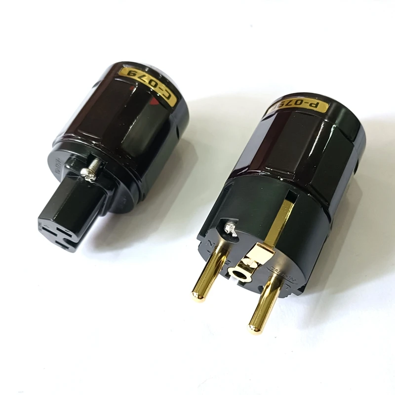 Hi-Fi аудио Пара Позолоченные C-079 разъем IEC + P-079E Schuko Eu Мощность переходник для AC шнур