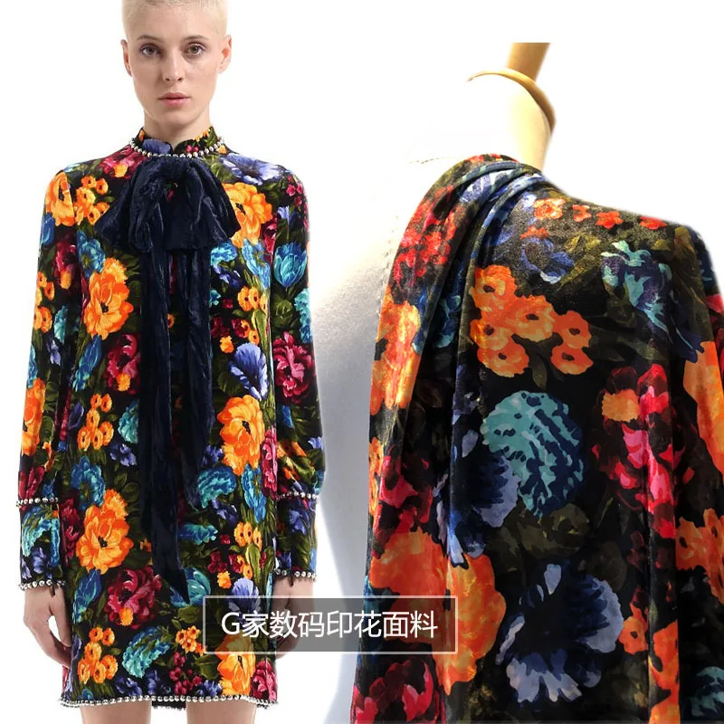 

Custom production Velvet printed polyester fabric cloth autumn winter fashion clothing dress fabric wholesale