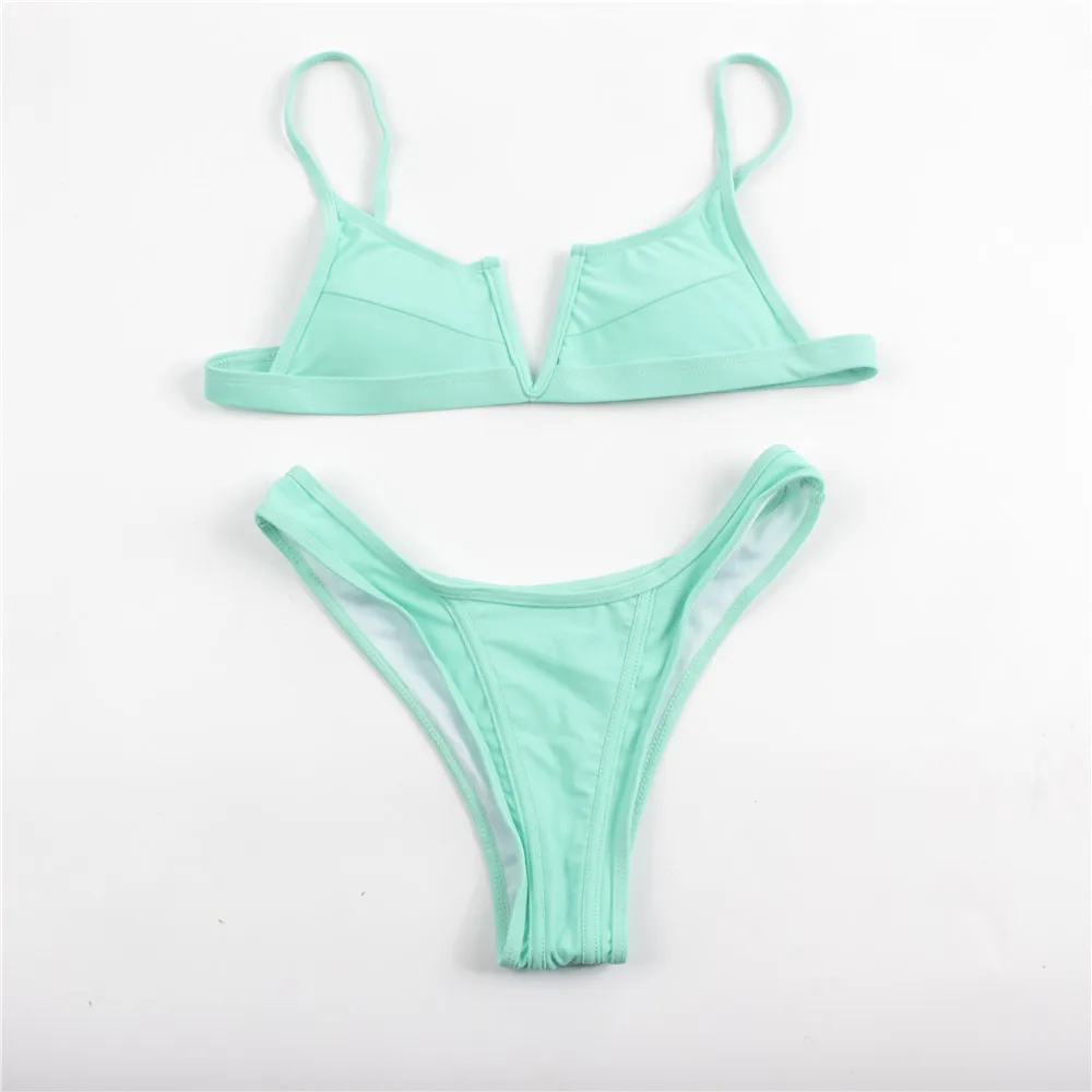 Однотонные сексуальные бразильские бикини женские ракушки стринги комплект 2020