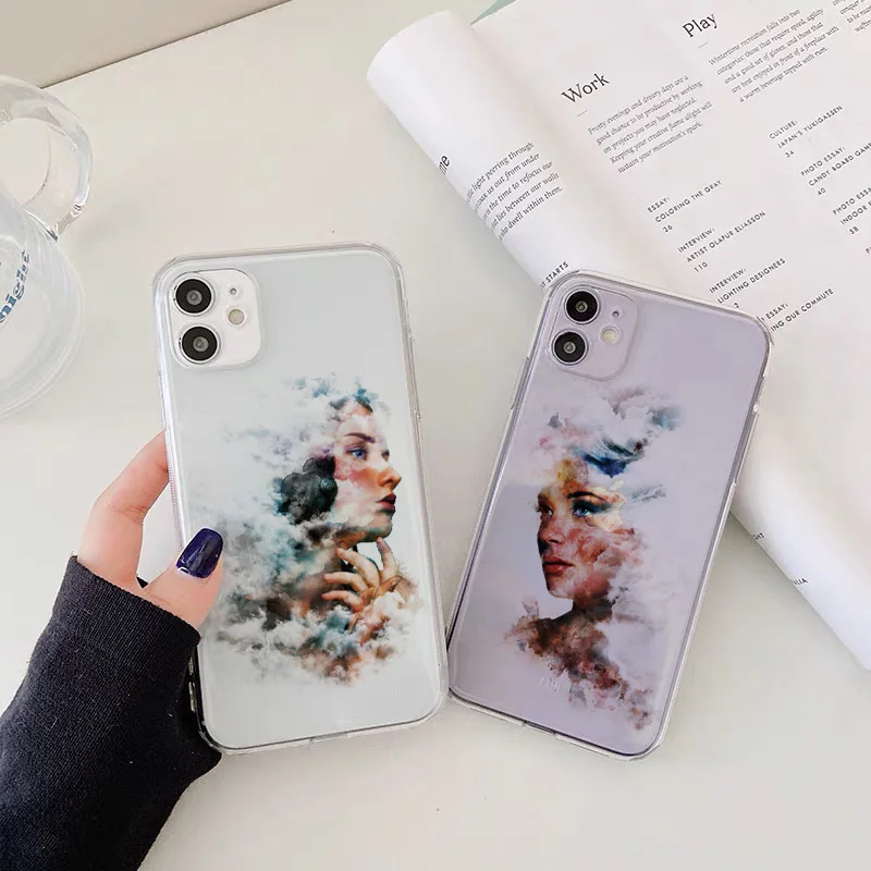 

Beauty Women Face Transparent Phone Case For iPhone 7 8 Plus SE 2020 11 12 Mini Pro Max X Xs max XR Soft Clear Silicone Cover