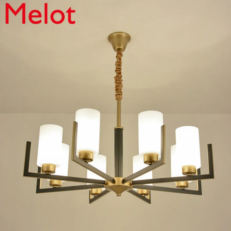 

New Chinese-Style Chandelier Modern Minimalist Lamp in the Living Room Retro Copper Lighting Atmospheric Restaurant Duplex
